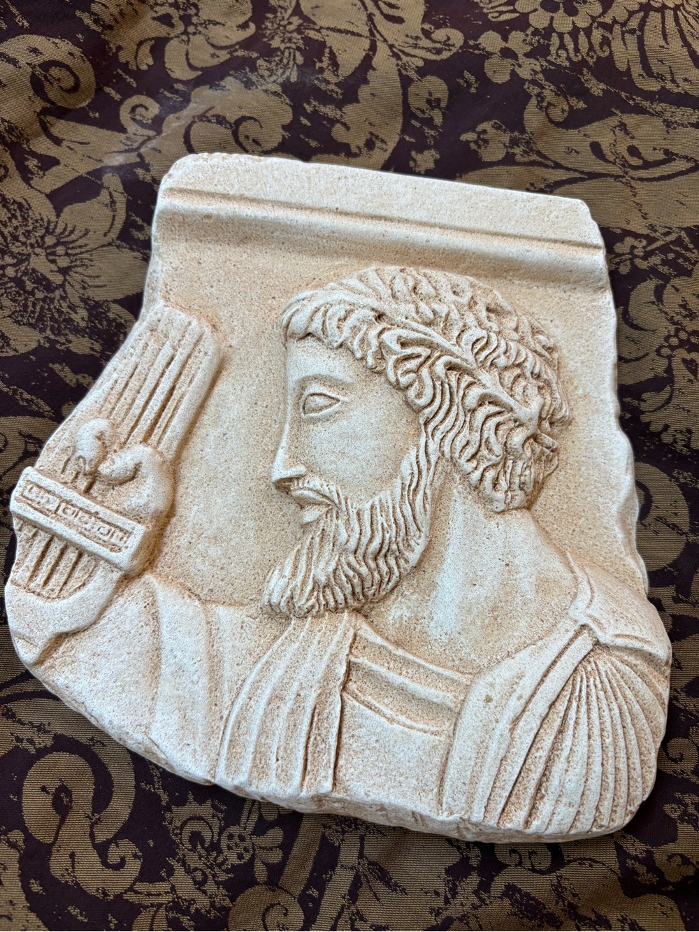 World Traveler Greco-Roman style Lyre Musician Heavy Cast Stone Wall Plaque